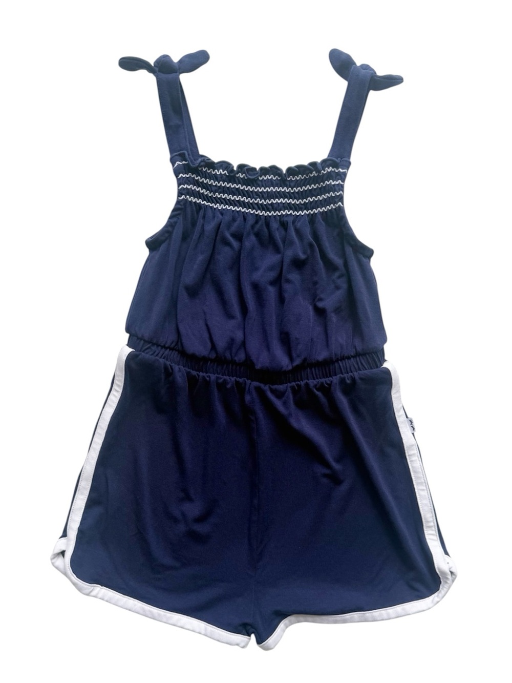 Little Sleepies Play Smocked Bamboo Bow Romper - Navy Blue Size 2T